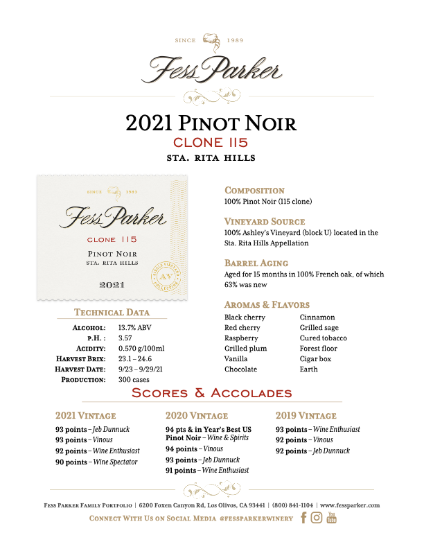 Product Sheet for Clone 115 Pinot Noir