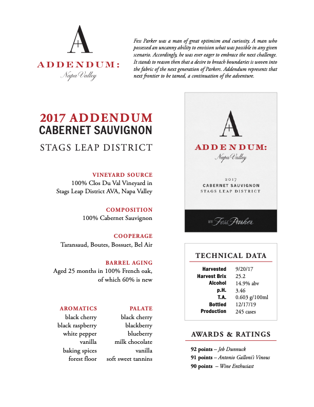 Product Sheet for Stags Leap District Cabernet Sauvignon