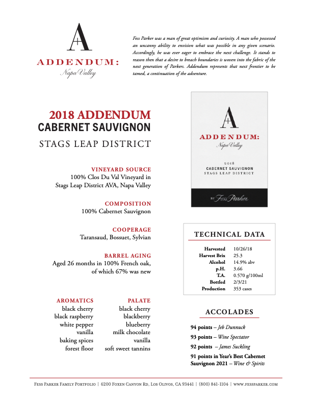 Product Sheet for Stags Leap District Cabernet Sauvignon