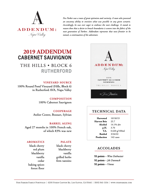 Product Sheet for The Hills Block 6 Cabernet Sauvignon