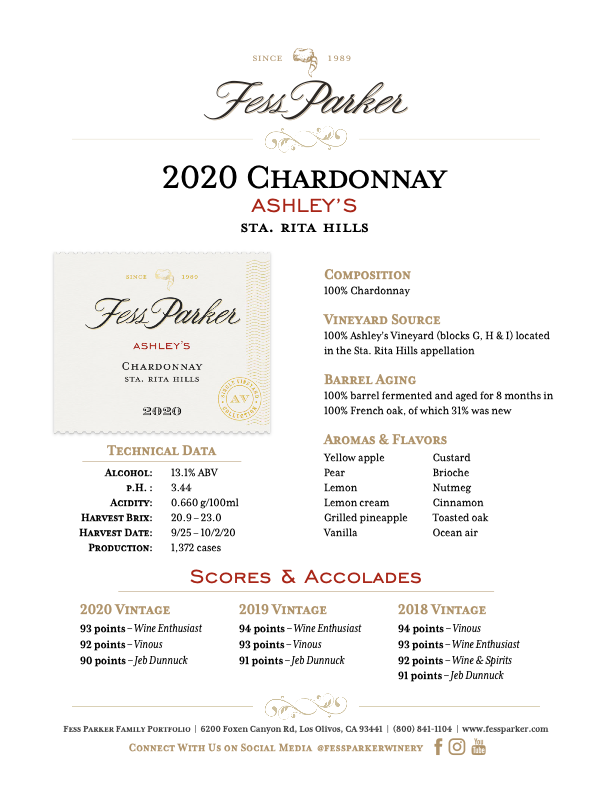 Product Sheet for Ashley's Chardonnay