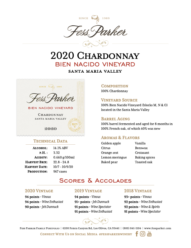 Product Sheet for Bien Nacido Vineyard Chardonnay