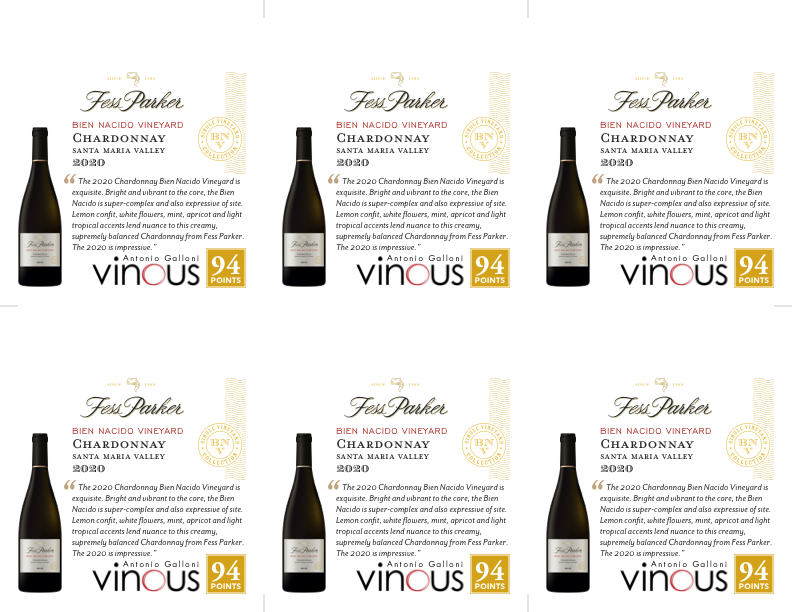 6-Up Shelftalker for Bien Nacido Vineyard Chardonnay