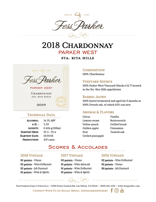 Product Sheet for Parker West Chardonnay