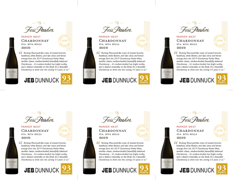 6-Up Shelftalker for Parker West Chardonnay