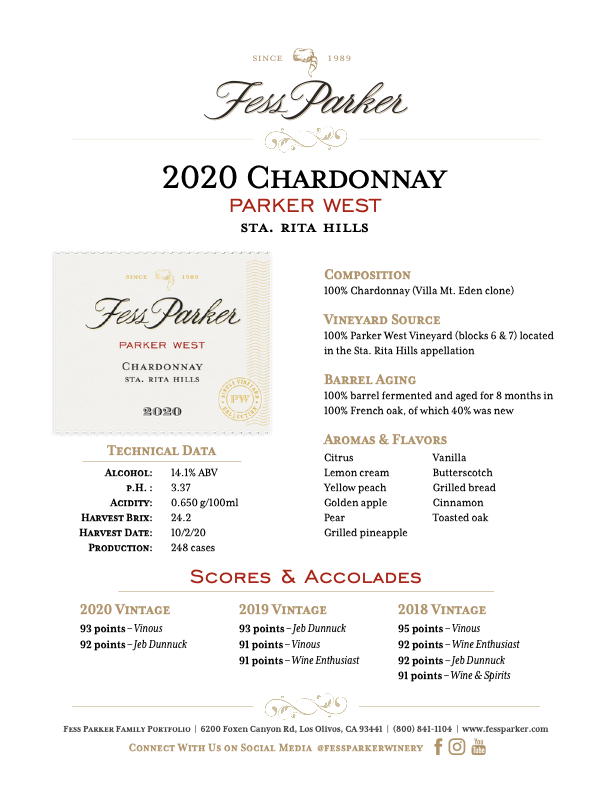 Product Sheet for Parker West Chardonnay