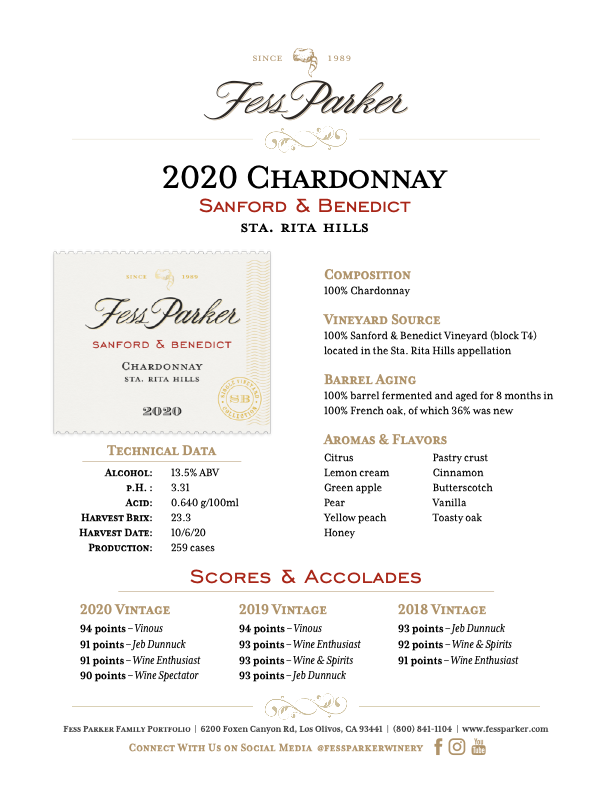 Product Sheet for Sanford & Benedict Chardonnay