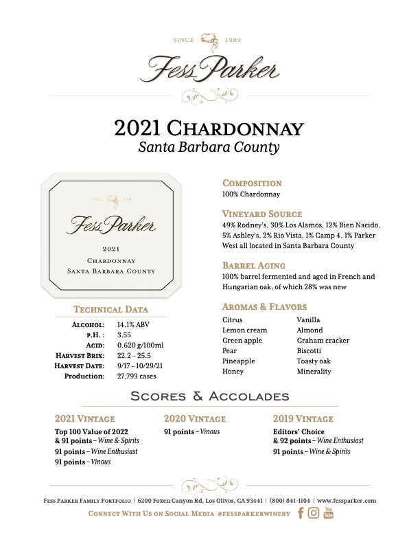 Product Sheet for Santa Barbara County Chardonnay