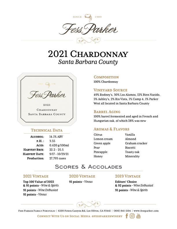 Product Sheet for Santa Barbara County Chardonnay