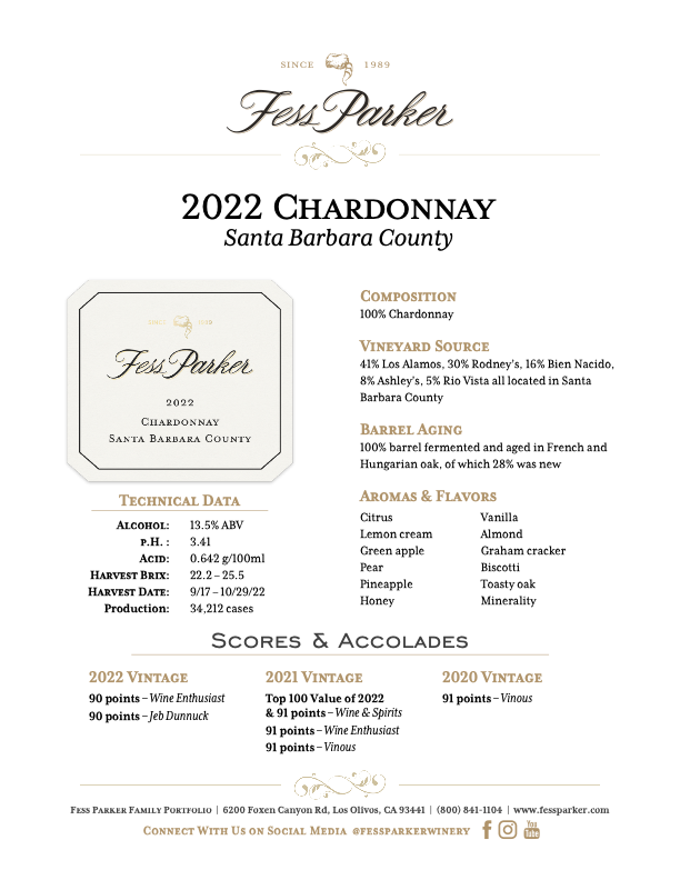 Product Sheet for Santa Barbara County Chardonnay