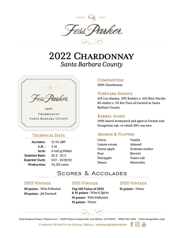 Product Sheet for Santa Barbara County Chardonnay