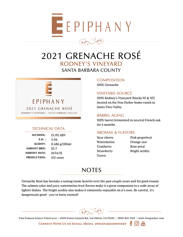 Product Sheet for Grenache Rosé