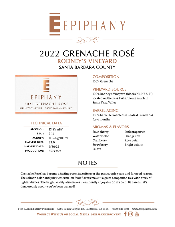 Product Sheet for Grenache Rosé