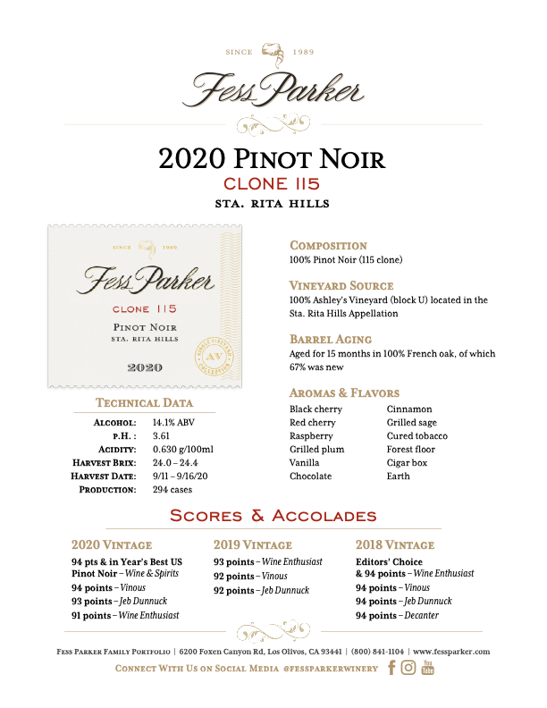 Product Sheet for Clone 115 Pinot Noir