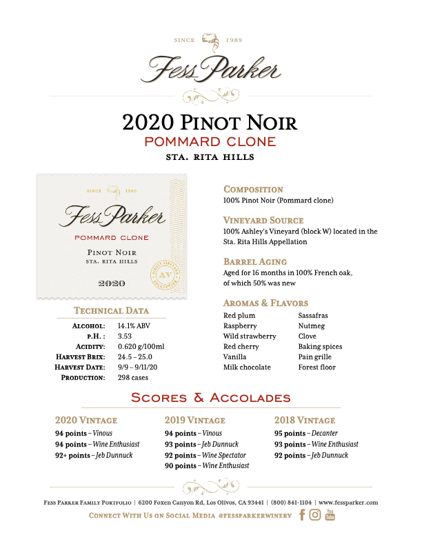 Product Sheet for Pommard Clone Pinot Noir