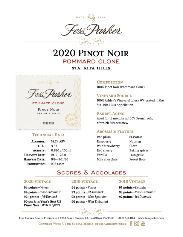 Product Sheet for Pommard Clone Pinot Noir
