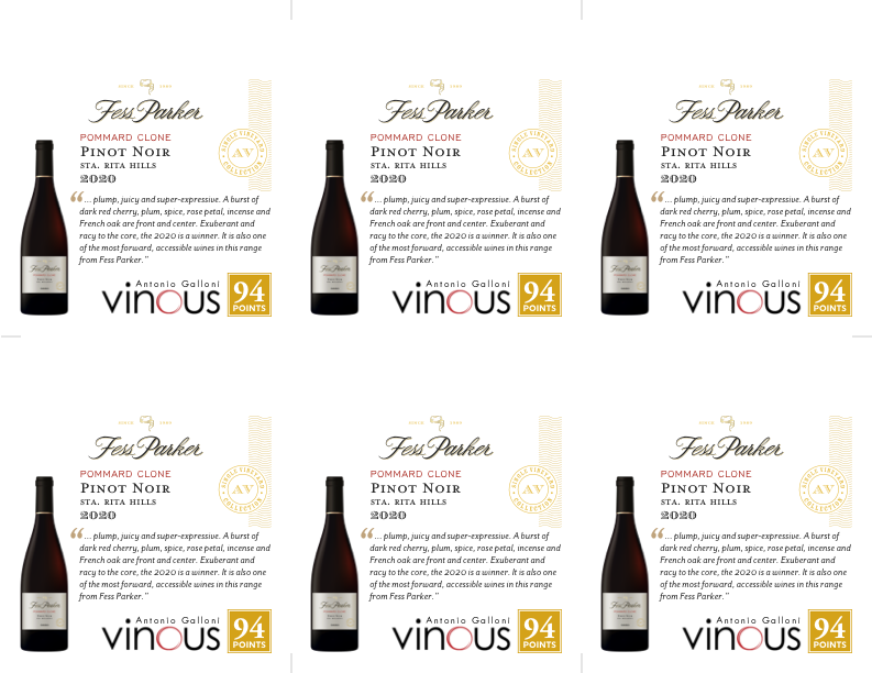 6-Up Shelftalker for Pommard Clone Pinot Noir