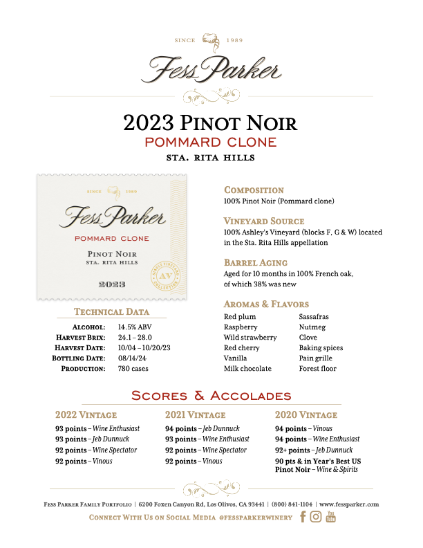 Product Sheet for Pommard Clone Pinot Noir