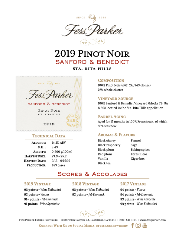 Product Sheet for Sanford & Benedict Vineyard Pinot Noir