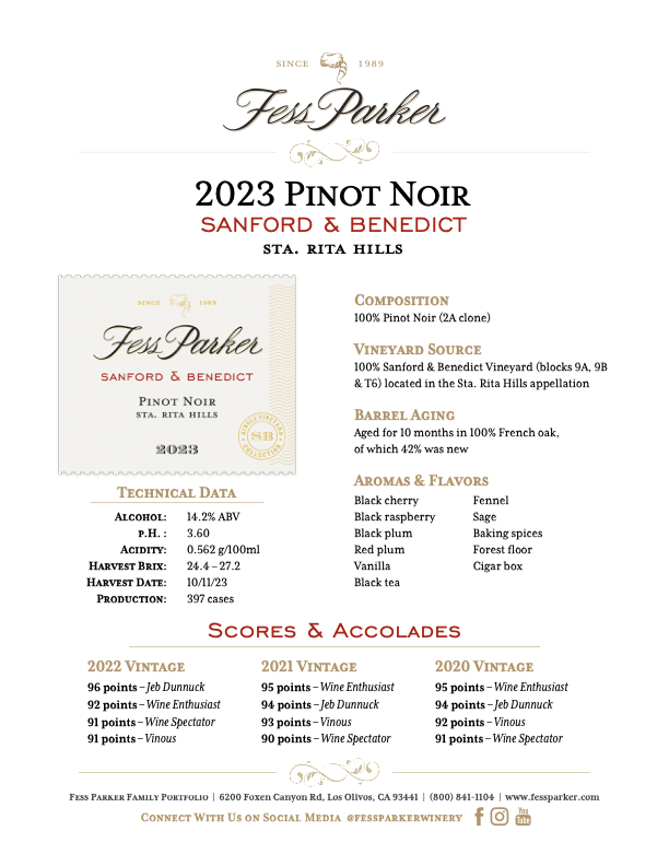 Product Sheet for Sanford & Benedict Vineyard Pinot Noir