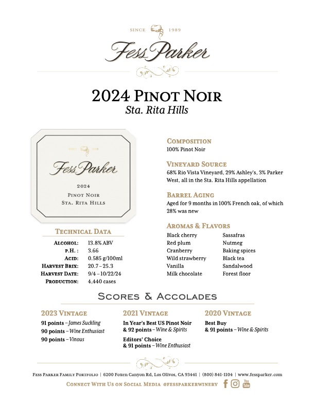 Product Sheet for Sta. Rita Hills Pinot Noir