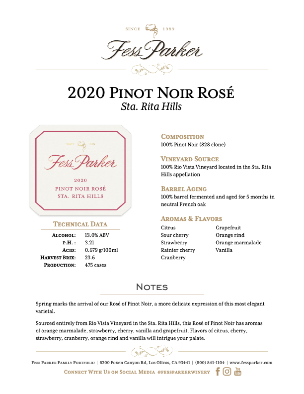 Product Sheet for Pinot Noir Rosé