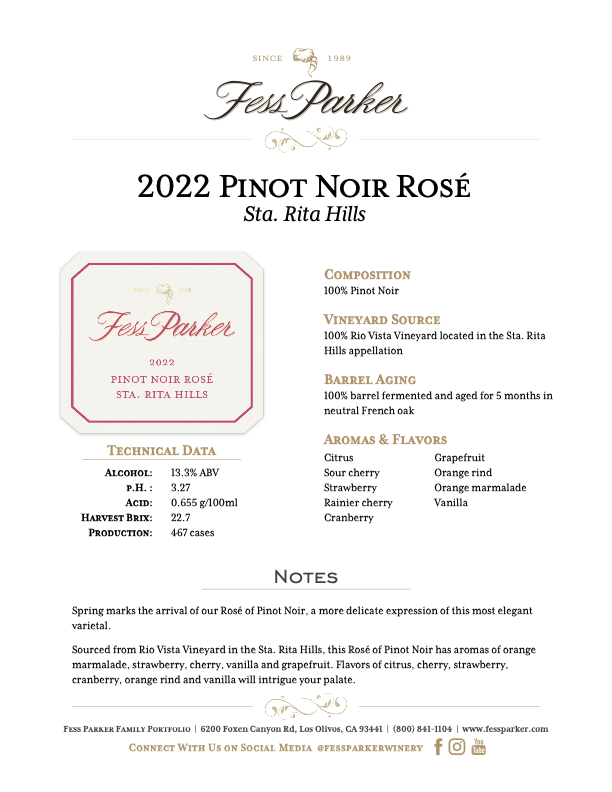 Product Sheet for Pinot Noir Rosé