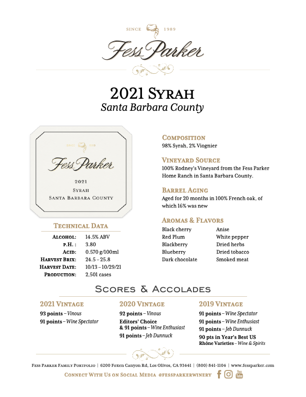 Product Sheet for Santa Barbara County Riesling