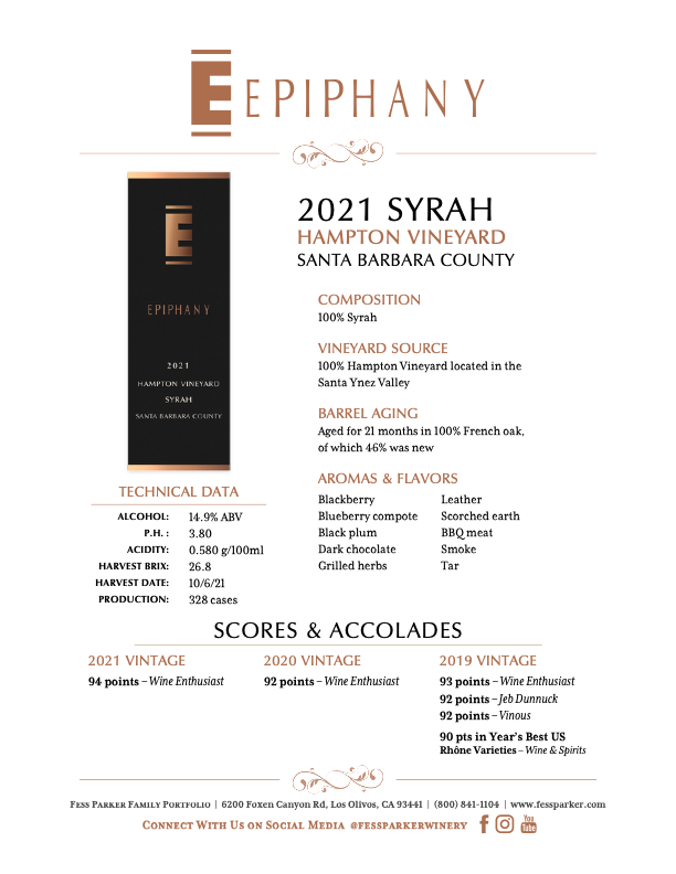 Product Sheet for Hampton Vineyard Syrah
