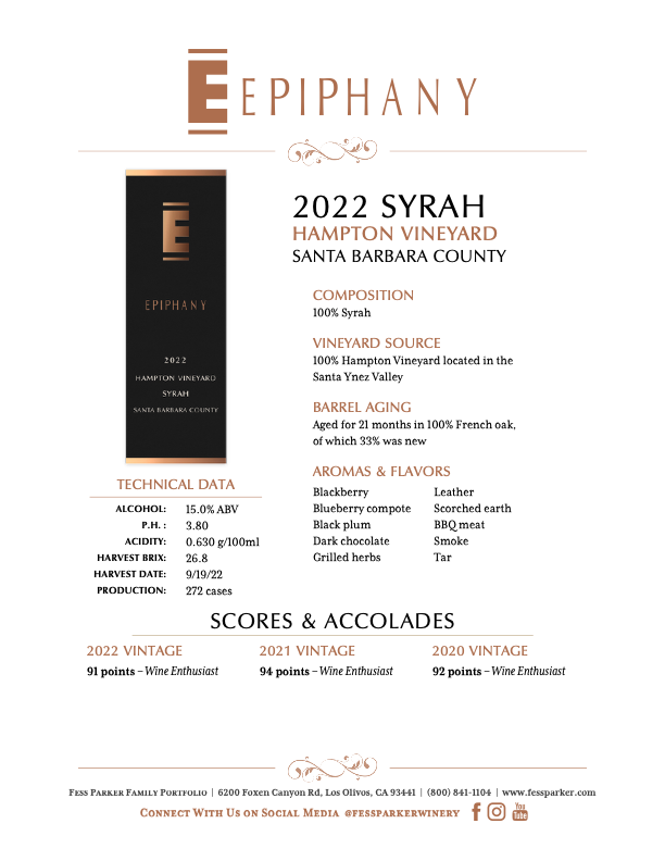 Product Sheet for Hampton Vineyard Syrah