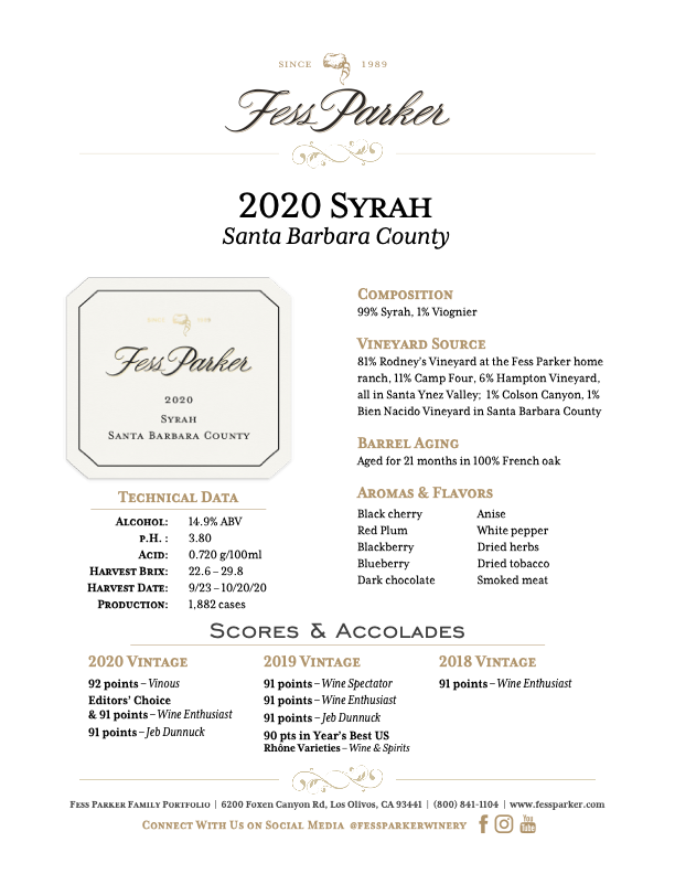 Product Sheet for Santa Barbara County Syrah