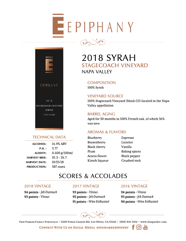 Product Sheet for Stagecoach Vineyard Syrah