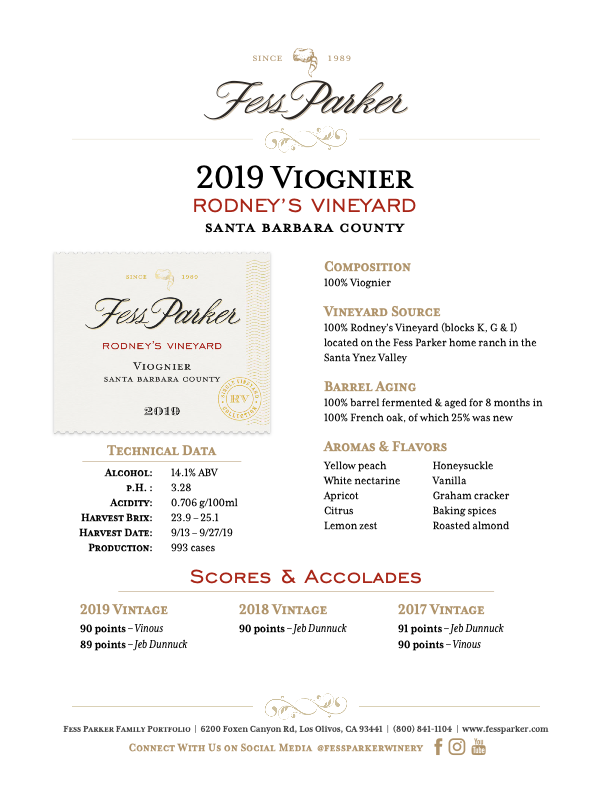 Product Sheet for Rodney's Vineyard Viognier