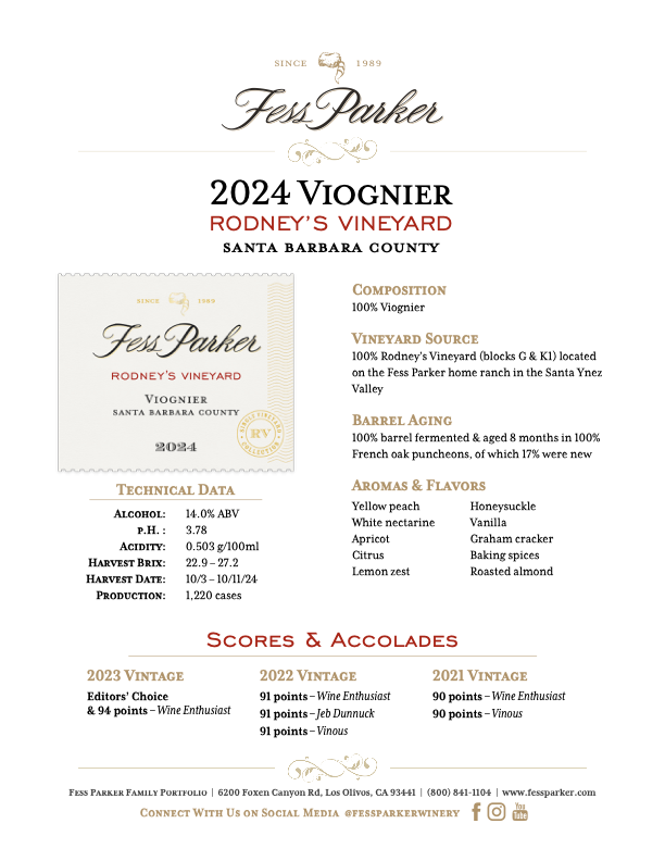 Product Sheet for Rodney's Vineyard Viognier